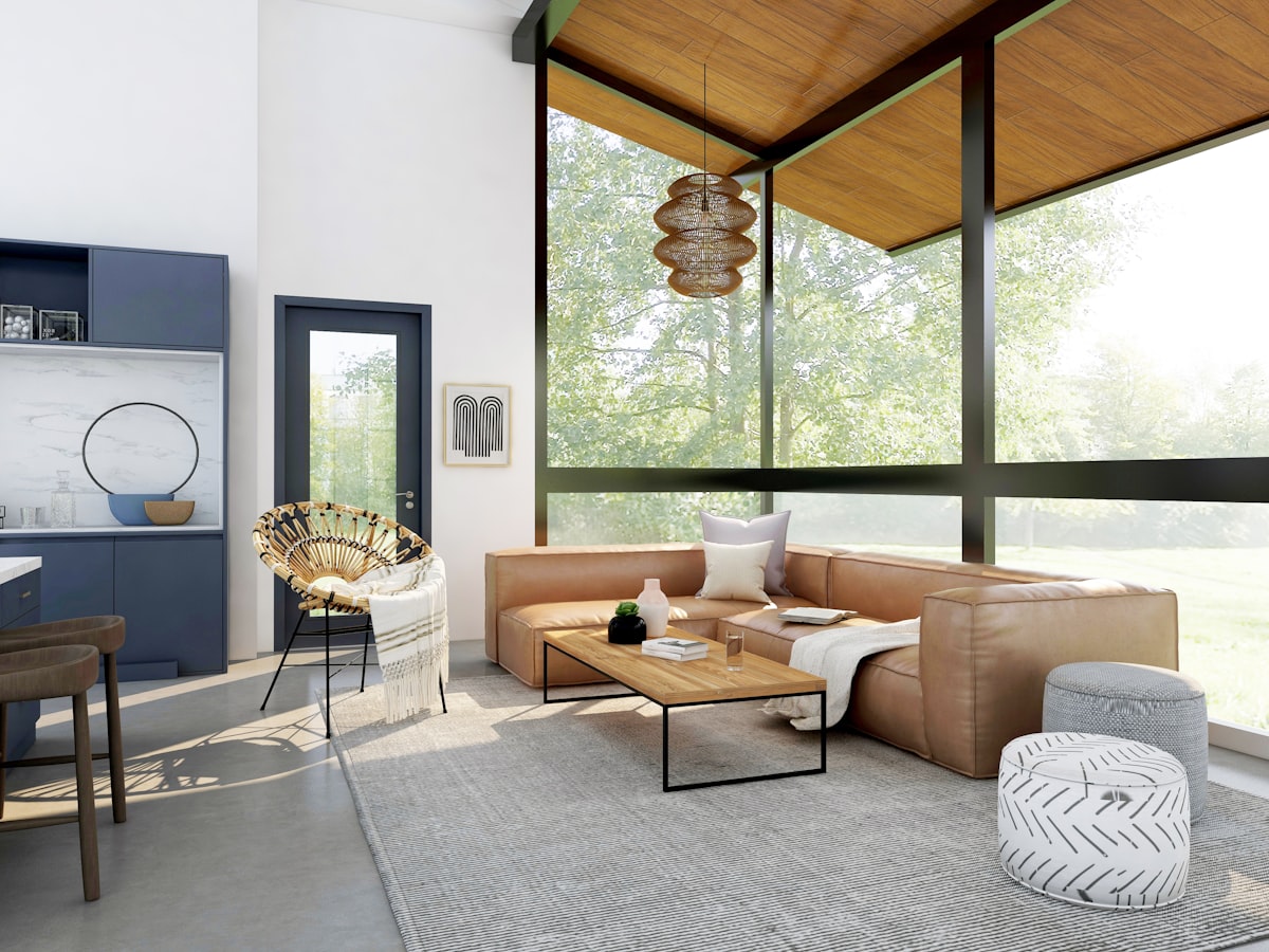 Light-filled living room with full-height glazing onto the garden